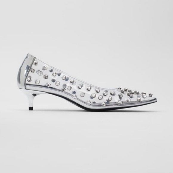 ZARA Kitten Heel Vinyl Shoes with Rhinestone Jewels LIMITED EDITION BNWT - Picture 2 of 6